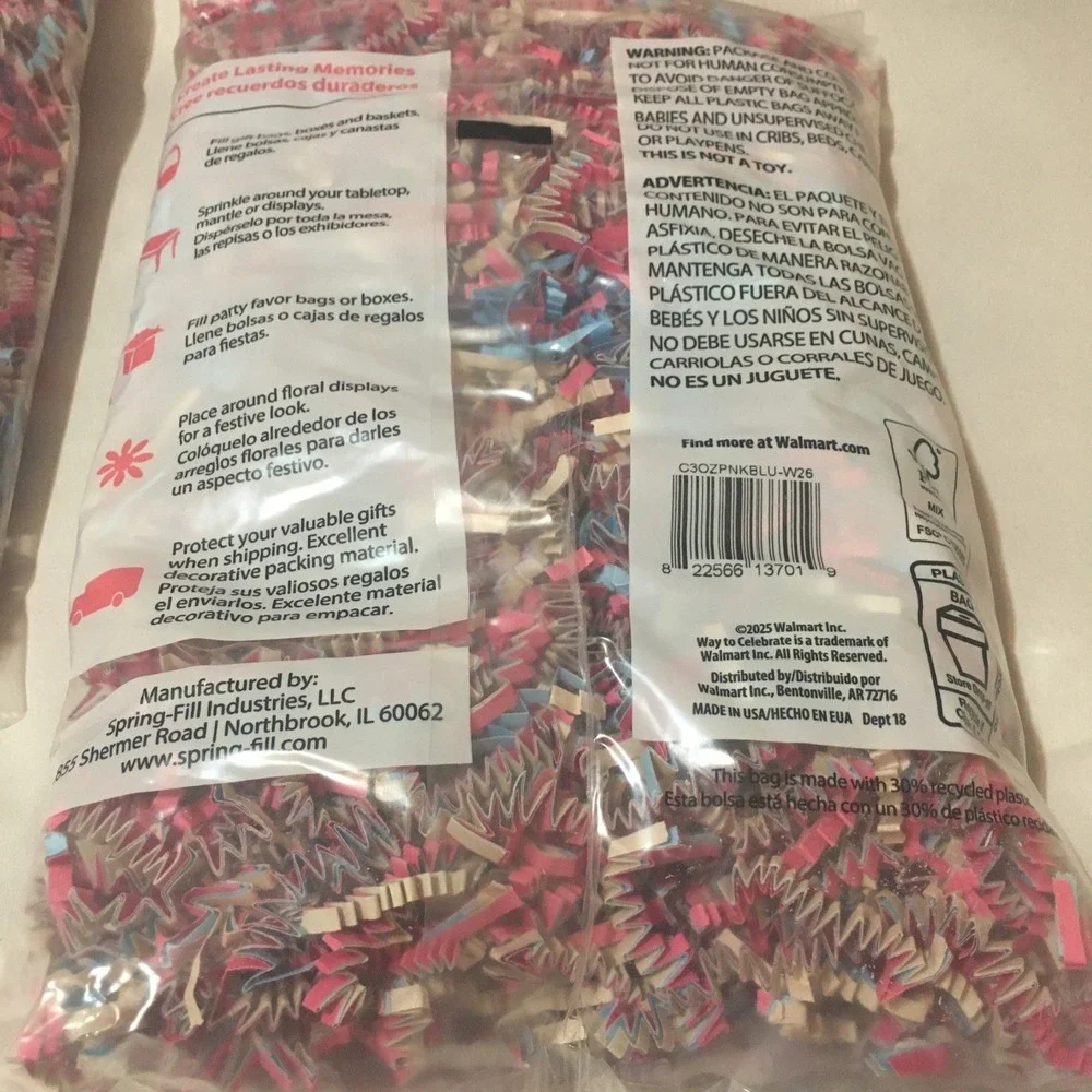 Crinkle Paper Shred Pink Blue Tan Baby Shower Gift Easter Baskets Ship Fill 6oz.